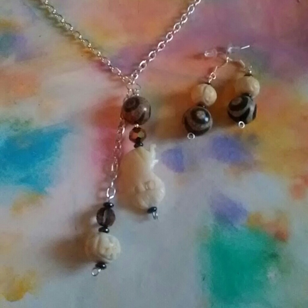 necklace, earrings
